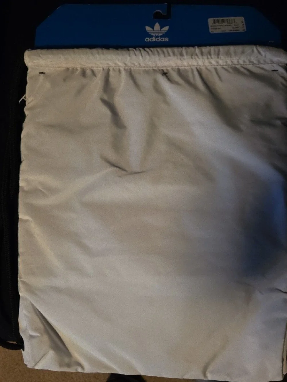 adidas White Drawstring Backpack with Black Trefoil Logo